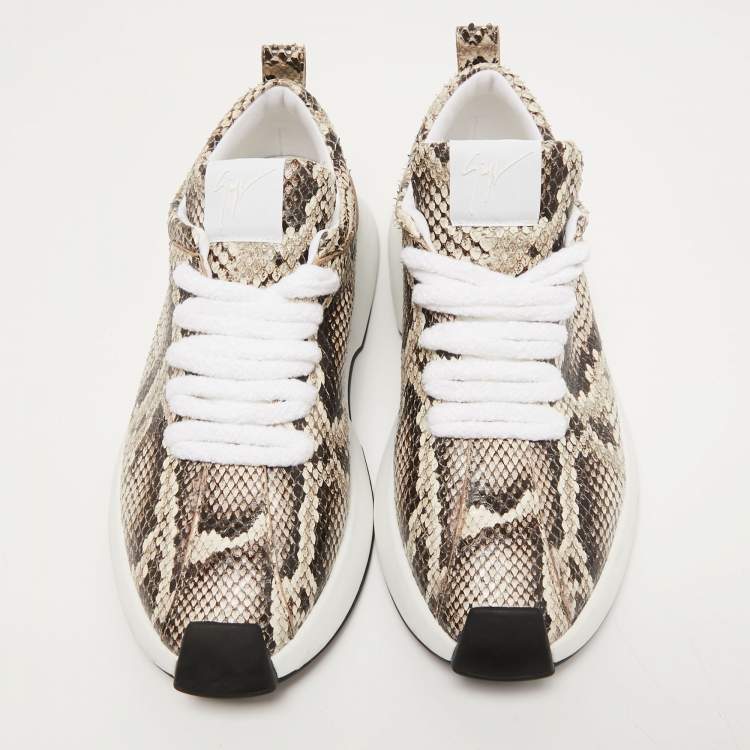 Pre Owned Giuseppe Zanotti Brown/Beige Python Embossed Leather Low Top Sneakers Size 42