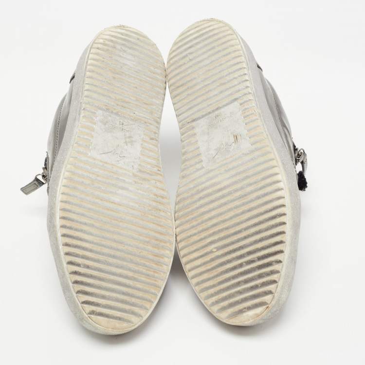 Pre Owned Giuseppe Zanotti Metallic Leather Double Zipper Low Top Sneakers Size 43