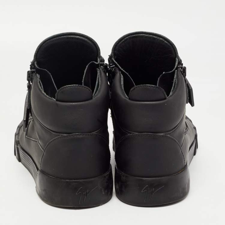 Pre Owned Giuseppe Zanotti Black Matte Leather High Top Lace Up Sneakers 46