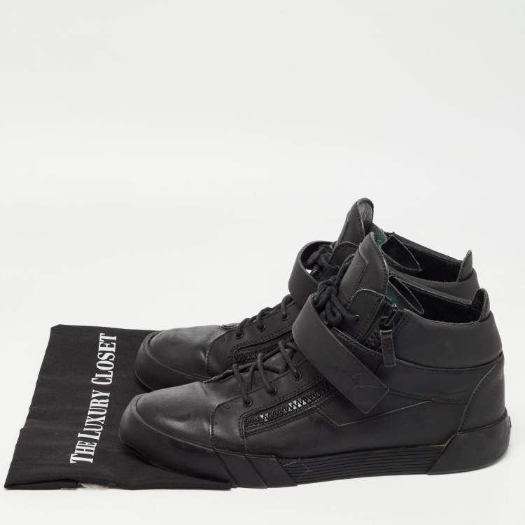 Pre Owned Giuseppe Zanotti Black Matte Leather High Top Lace Up Sneakers 46
