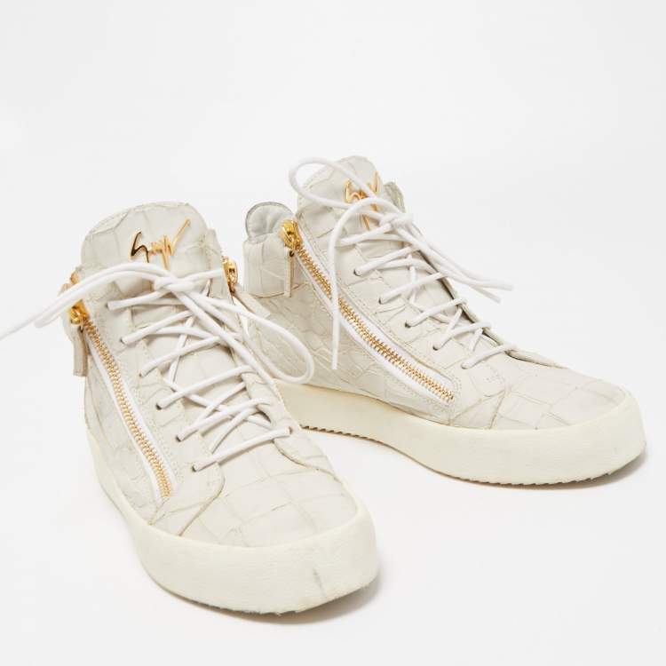 Pre Owned Giuseppe Zanotti Grey Croc Embossed Leather Kriss High Top Sneakers Size 43