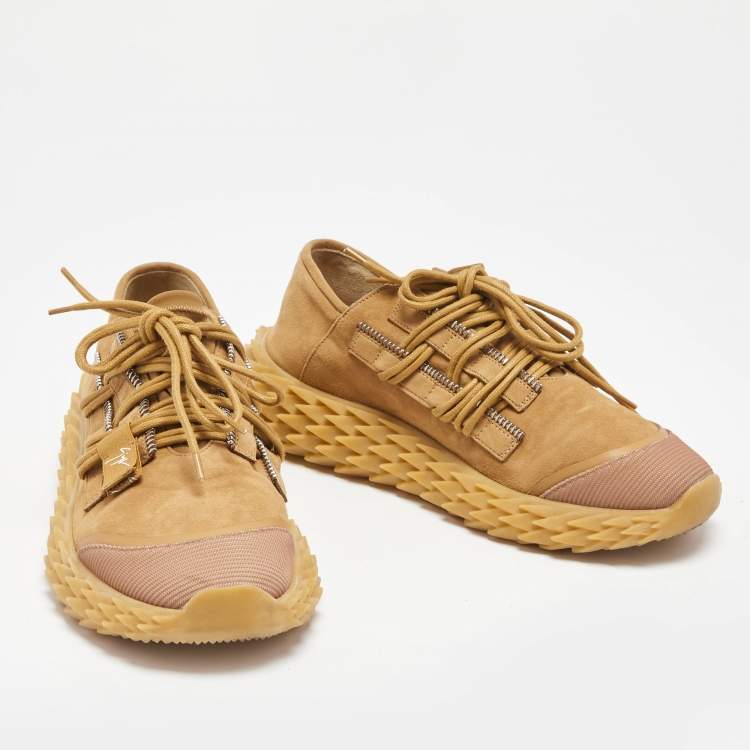 Pre Owned Giuseppe Zanotti Brown Nubuck Leather and Mesh Urchin Low Top Sneakers Size 43 