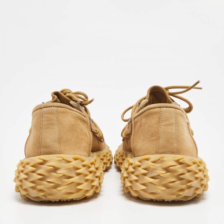 Pre Owned Giuseppe Zanotti Brown Nubuck Leather and Mesh Urchin Low Top Sneakers Size 43 