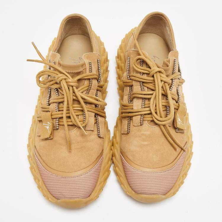 Pre Owned Giuseppe Zanotti Brown Nubuck Leather and Mesh Urchin Low Top Sneakers Size 43 