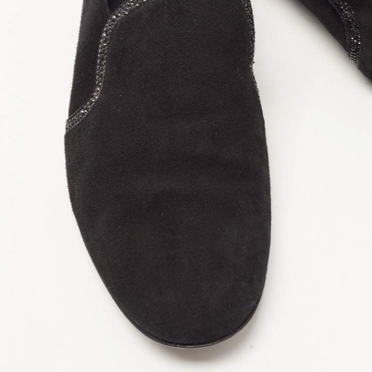 Pre Owned Giuseppe Zanotti Black Suede Embellished Slip On Loafers Size 46