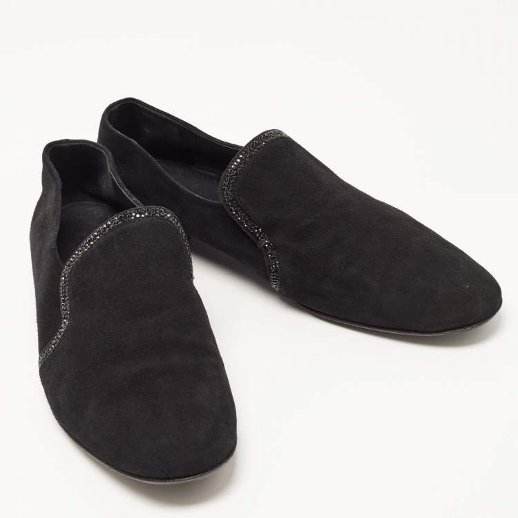 Pre Owned Giuseppe Zanotti Black Suede Embellished Slip On Loafers Size 46