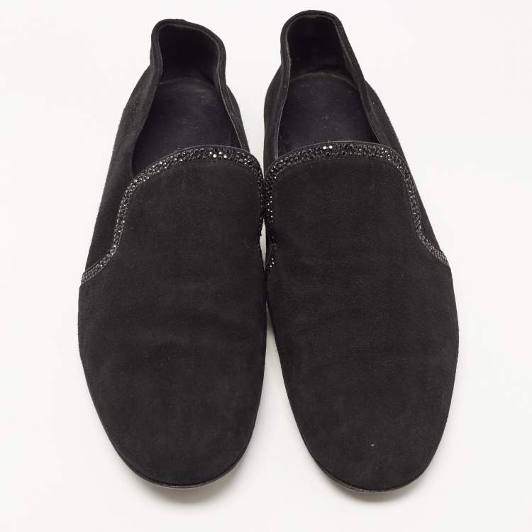 Pre Owned Giuseppe Zanotti Black Suede Embellished Slip On Loafers Size 46