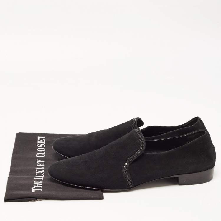 Pre Owned Giuseppe Zanotti Black Suede Embellished Slip On Loafers Size 46
