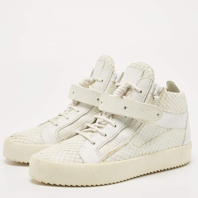 Pre Owned Giuseppe Zanotti White Python Embossed and Leather Coby High Top Sneakers Size 41