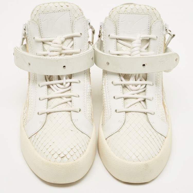 Pre Owned Giuseppe Zanotti White Python Embossed and Leather Coby High Top Sneakers Size 41