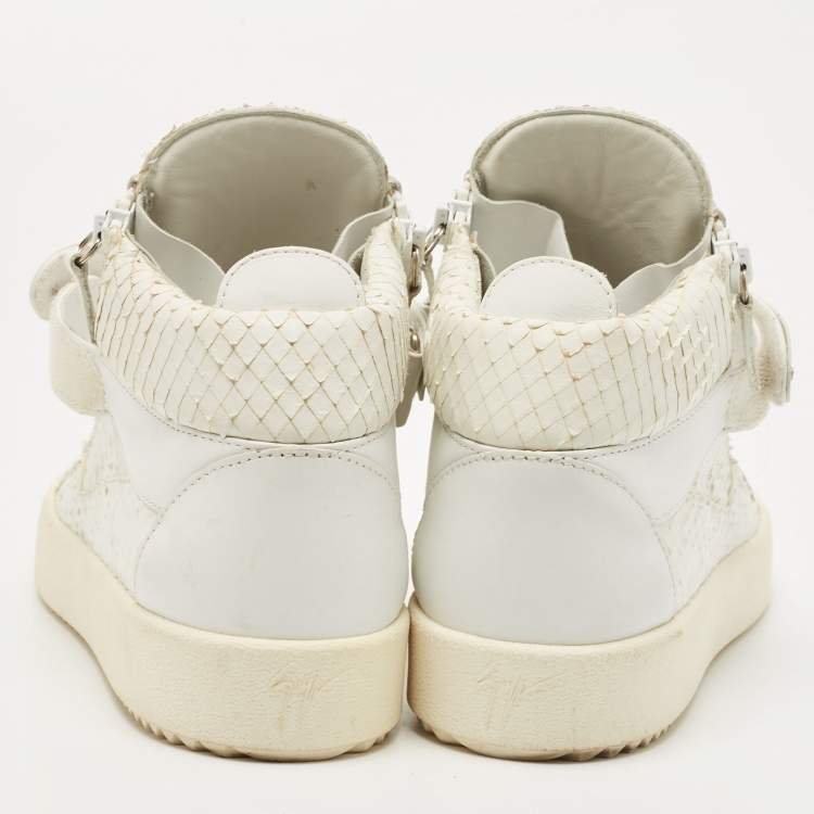 Pre Owned Giuseppe Zanotti White Python Embossed and Leather Coby High Top Sneakers Size 41