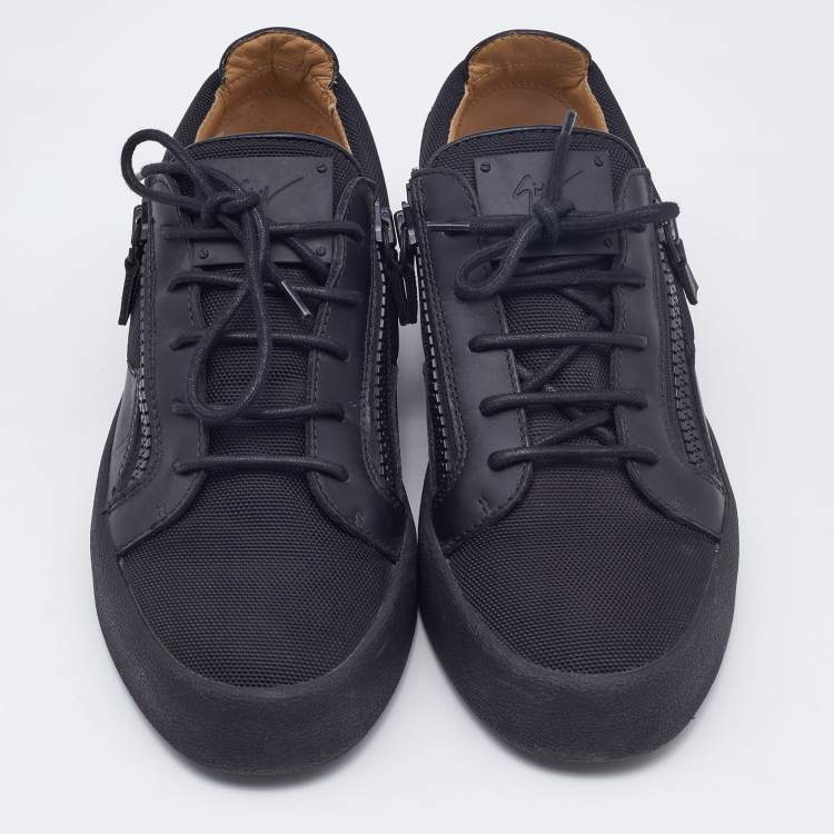 Pre Owned Giuseppe Zanotti Black Leather and Nylon Frankie Low Top Sneakers Size 43