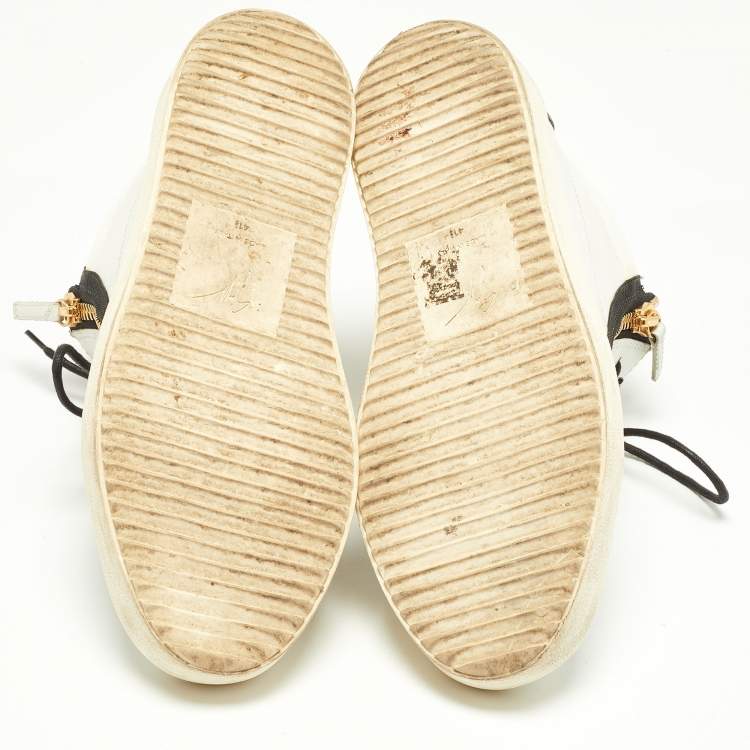 Pre Owned Giuseppe Zanotti White/Black Leather Double Zip Sneakers Size 41.5  
