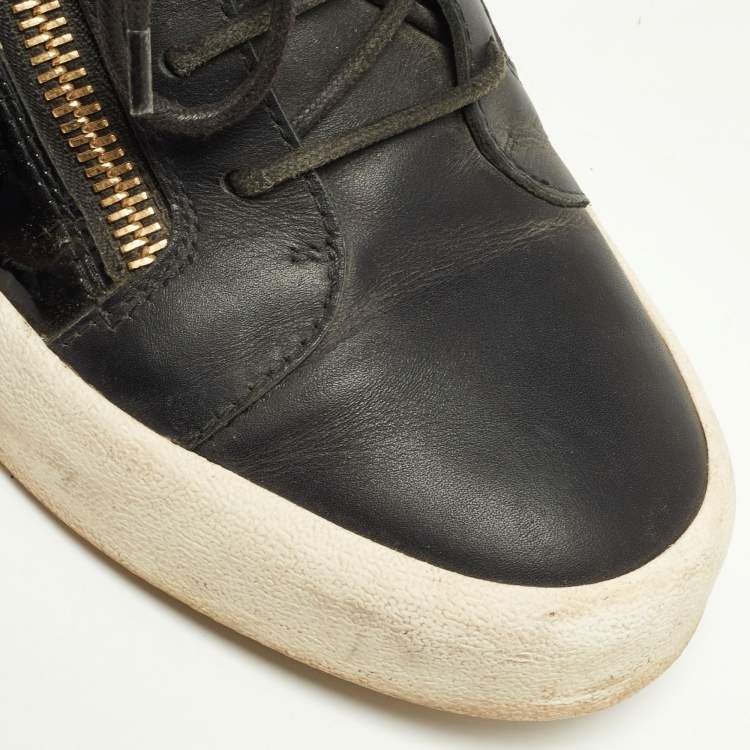 Pre Owned Giuseppe Zanotti Tricolor Leather and Patent High Top Sneakers Size 41.5