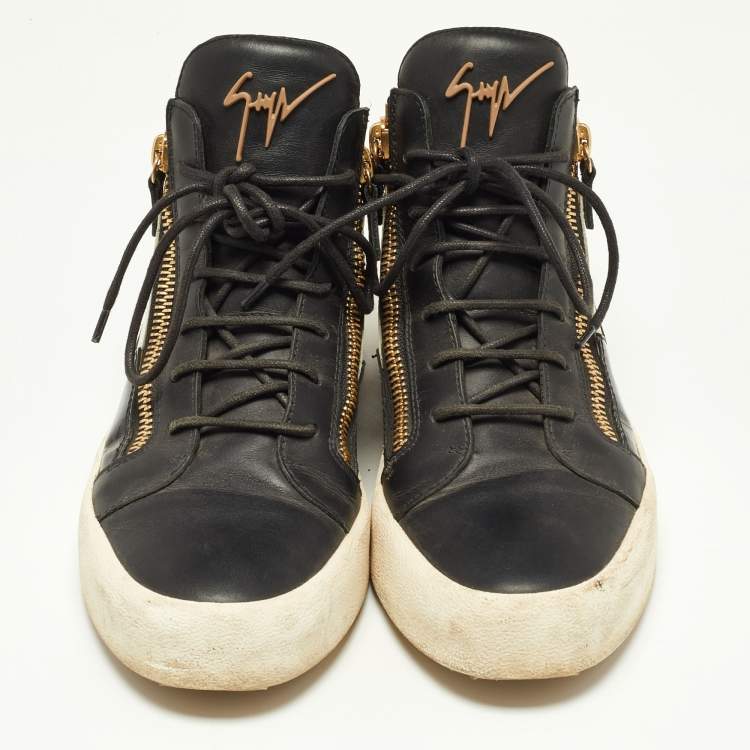 Pre Owned Giuseppe Zanotti Tricolor Leather and Patent High Top Sneakers Size 41.5