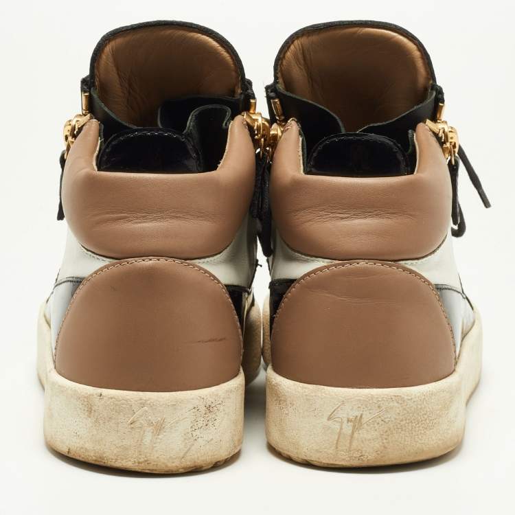 Pre Owned Giuseppe Zanotti Tricolor Leather and Patent High Top Sneakers Size 41.5