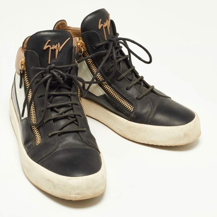 Pre Owned Giuseppe Zanotti Tricolor Leather and Patent High Top Sneakers Size 41.5