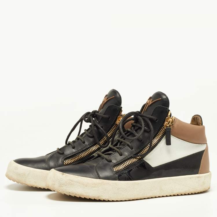 Pre Owned Giuseppe Zanotti Tricolor Leather and Patent High Top Sneakers Size 41.5