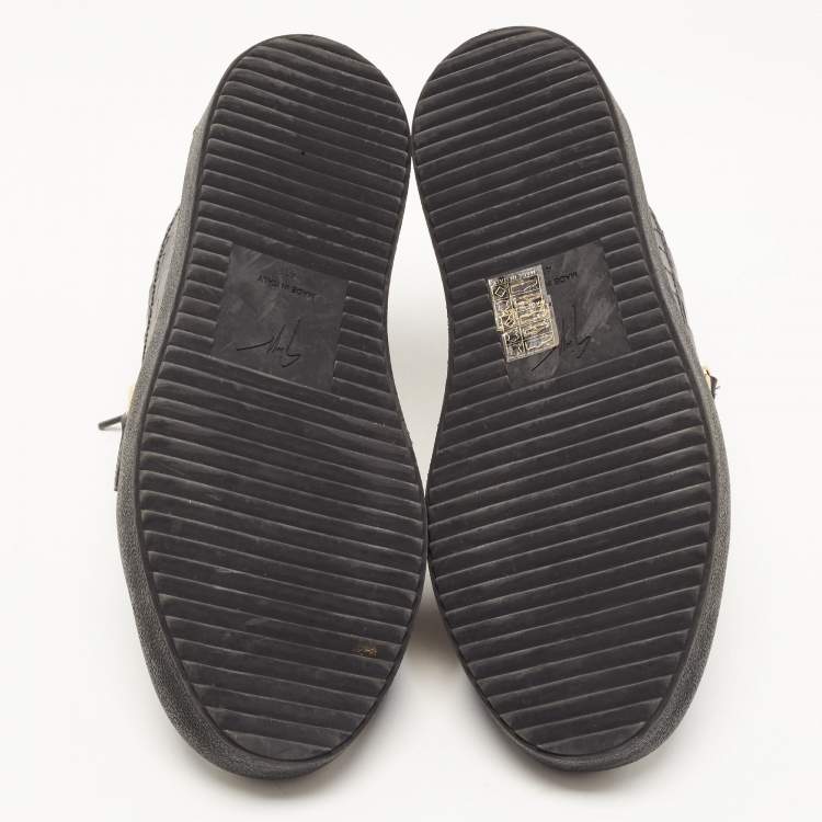 Pre Owned Giuseppe Zanotti Black Croc Embossed Leather London Low Top Sneakers Size 41