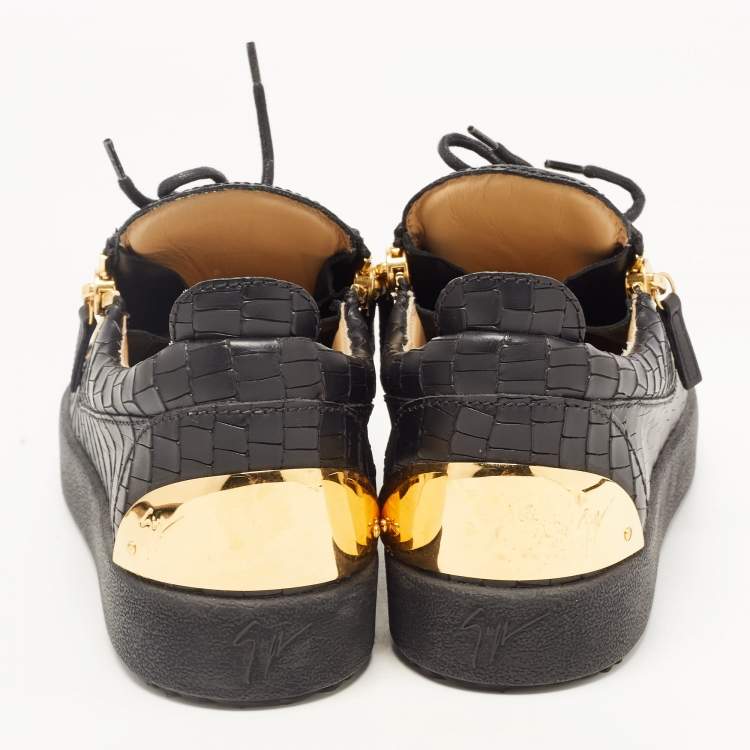 Pre Owned Giuseppe Zanotti Black Croc Embossed Leather London Low Top Sneakers Size 41