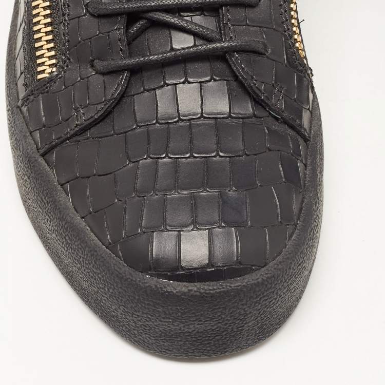 Pre Owned Giuseppe Zanotti Black Croc Embossed Leather London Low Top Sneakers Size 41