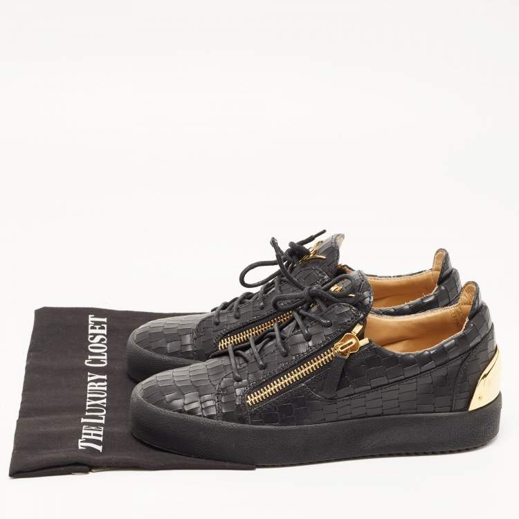 Pre Owned Giuseppe Zanotti Black Croc Embossed Leather London Low Top Sneakers Size 41