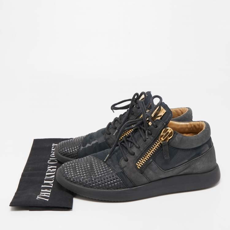 Pre Owned Giuseppe Zanotti Black Fabric And Suede Runner Low Top Sneakers Size 42