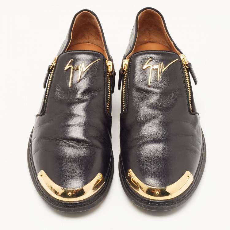 Pre Owned Giuseppe Zanotti Black Leather Zip Detail Sneakers Size 40