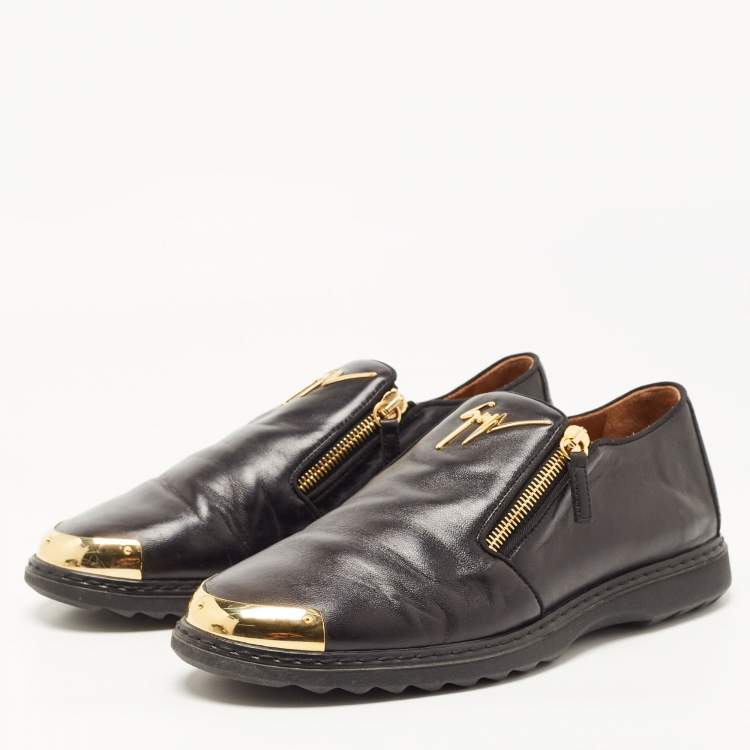 Pre Owned Giuseppe Zanotti Black Leather Zip Detail Sneakers Size 40