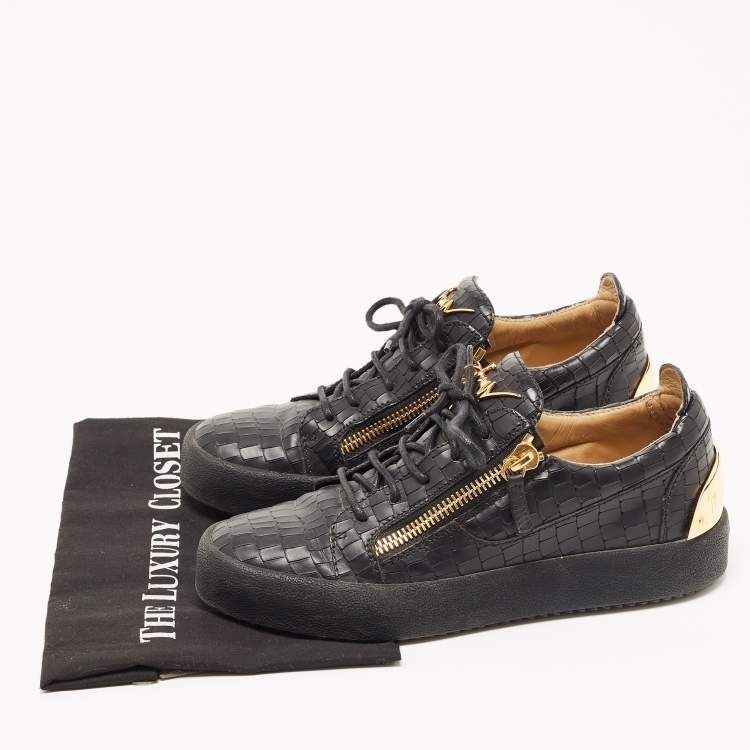 Pre Owned Giuseppe Zanotti Black Croc Embossed Leather May London Low Top Sneakers Size 40