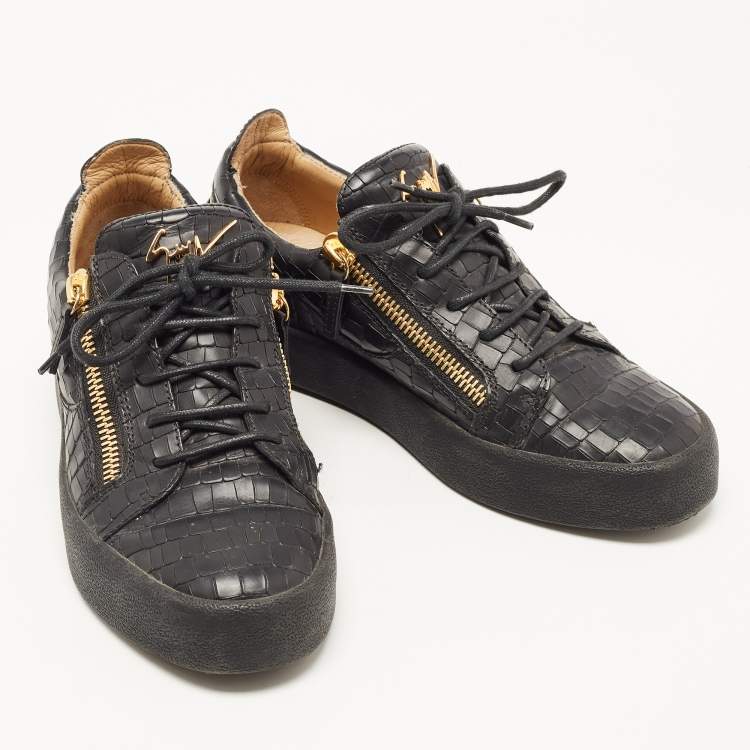 Pre Owned Giuseppe Zanotti Black Croc Embossed Leather May London Low Top Sneakers Size 40