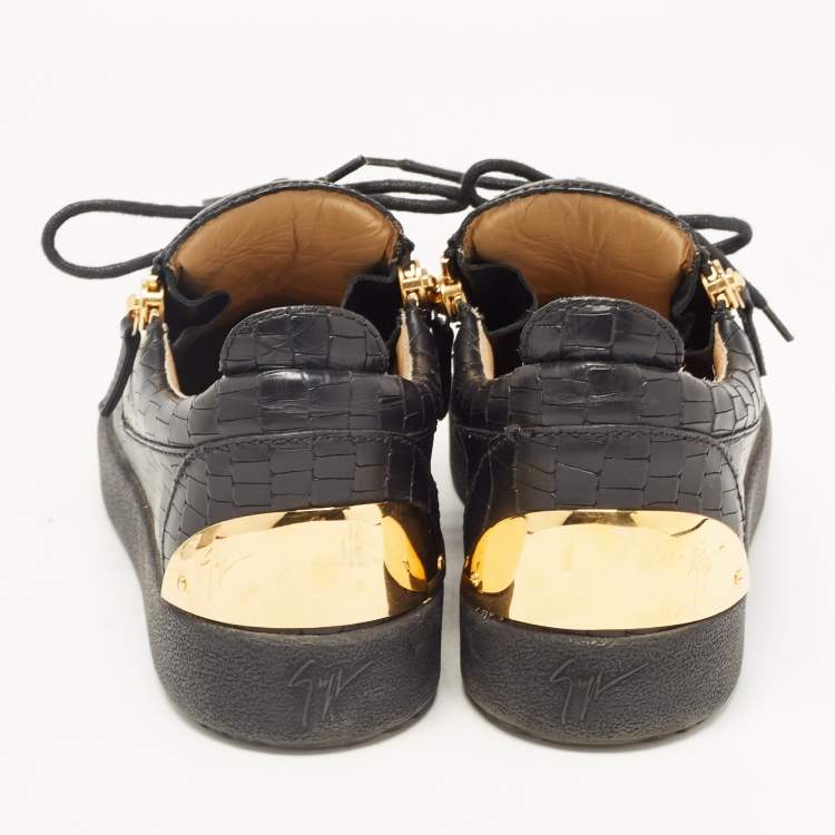 Pre Owned Giuseppe Zanotti Black Croc Embossed Leather May London Low Top Sneakers Size 40