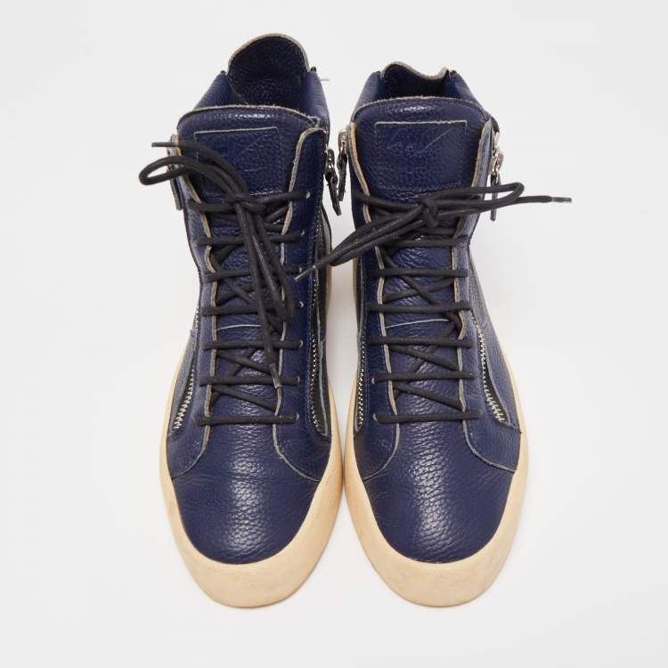 Pre Owned Giuseppe Zanotti Navy Blue Leather High Top Sneakers Size 43