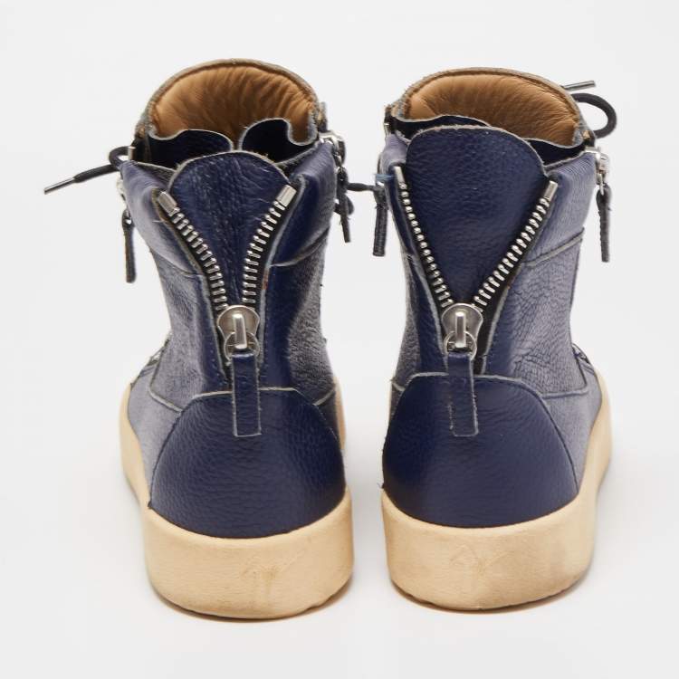 Pre Owned Giuseppe Zanotti Navy Blue Leather High Top Sneakers Size 43