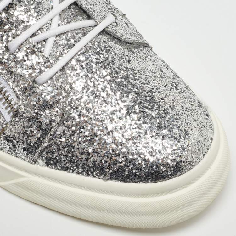 Pre Owned Giuseppe Zanotti Silver Coarse Glitter Frankie Sneakers Size 45