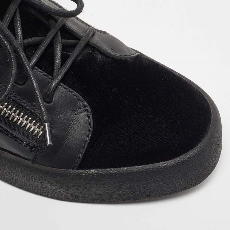 Pre Owned Giuseppe Zanotti Black Leather and Patent Crystal Embellished High Top Sneakers Size 44