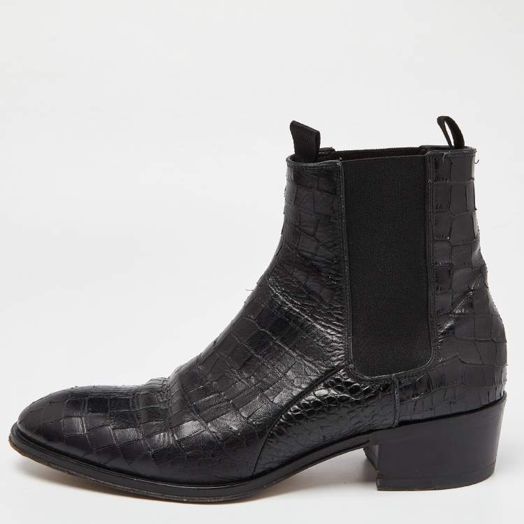 Pre Owned Giuseppe Zanotti Black Croc Embossed Leather Chelsea Boot Size 44