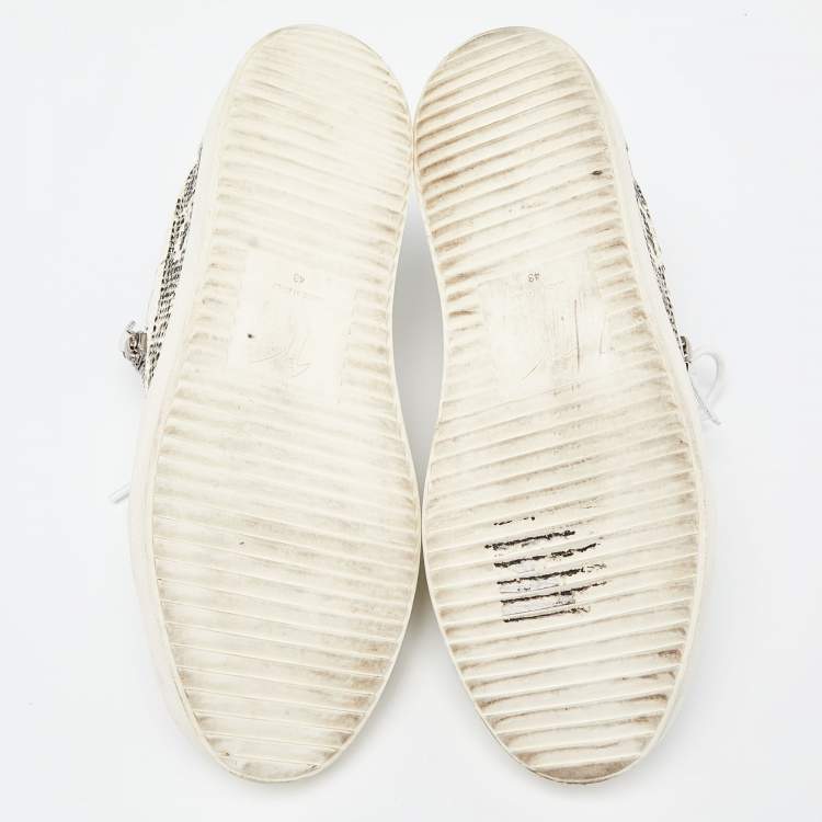Pre Owned Giuseppe Zanotti White/Beige Lizard Embossed and Leather Frankie Sneakers Size 43