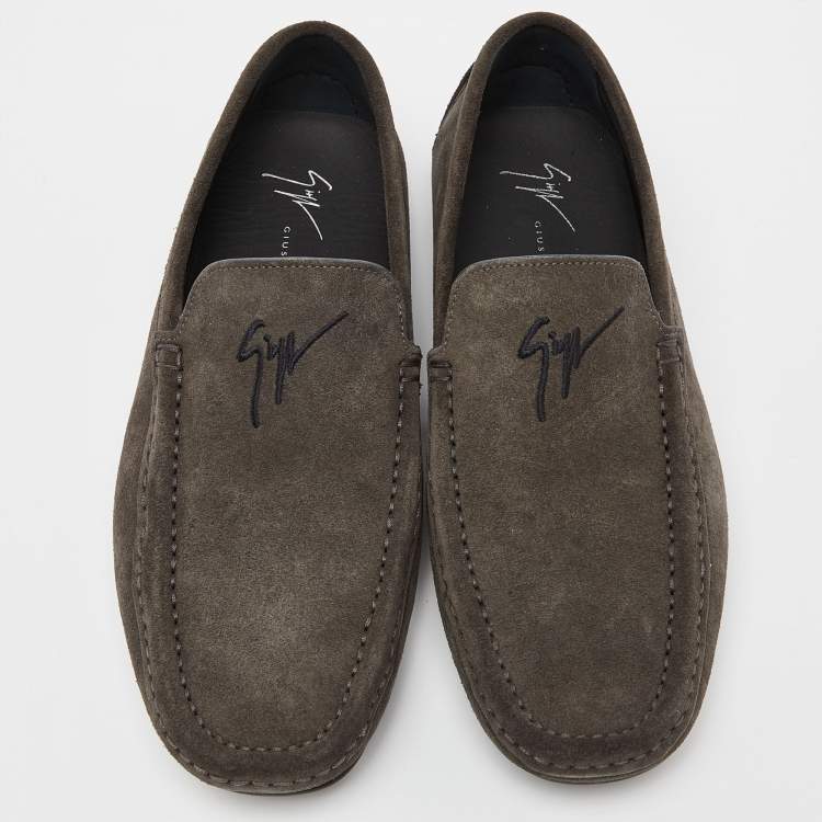 Pre Owned Giuseppe Zanotti Grey Suede Loafers Size 39