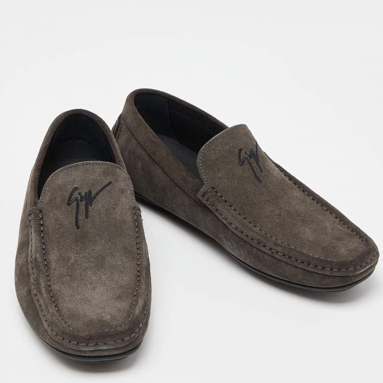Pre Owned Giuseppe Zanotti Grey Suede Loafers Size 39