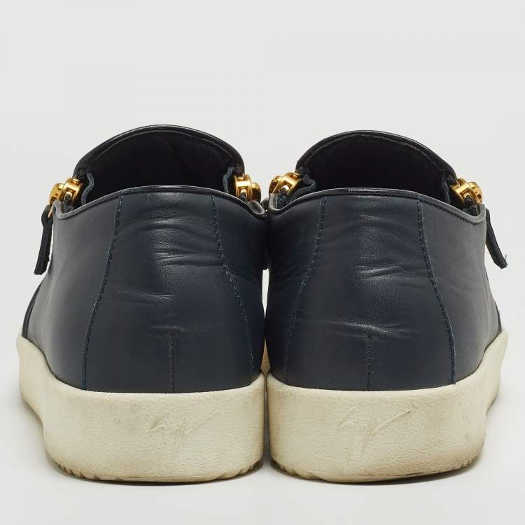 Pre Owned Giuseppe Zanotti Blue Leather Eve Double Zip Low Top Sneakers Size 43