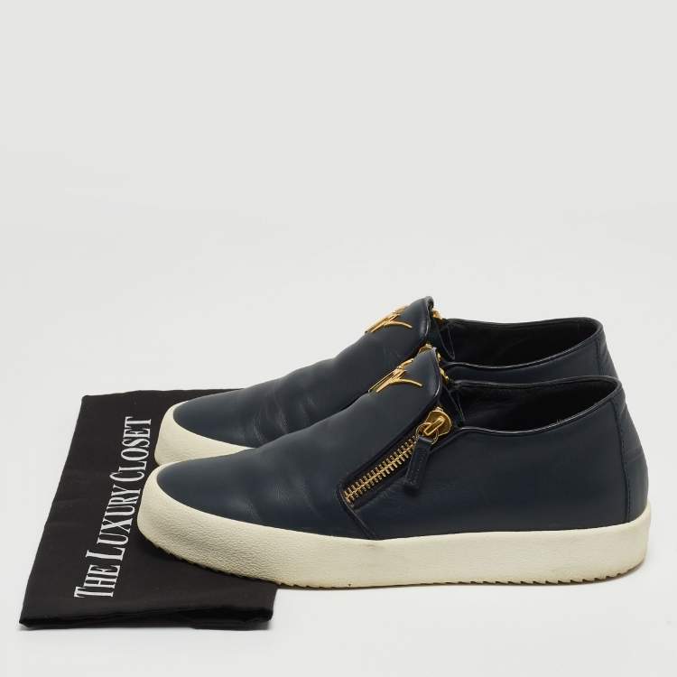 Pre Owned Giuseppe Zanotti Blue Leather Eve Double Zip Low Top Sneakers Size 43