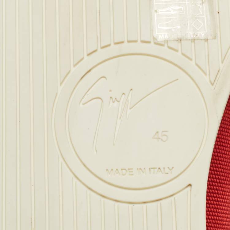 Pre Owned Giuseppe Zanotti Red/Gold Canvas and Leather Foxy London High Top Sneakers Size 45