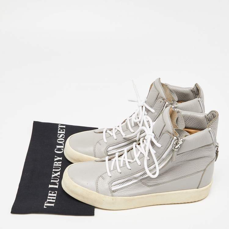 Pre Owned Giuseppe Zanotti Grey Leather High Top Sneakers Size 43
