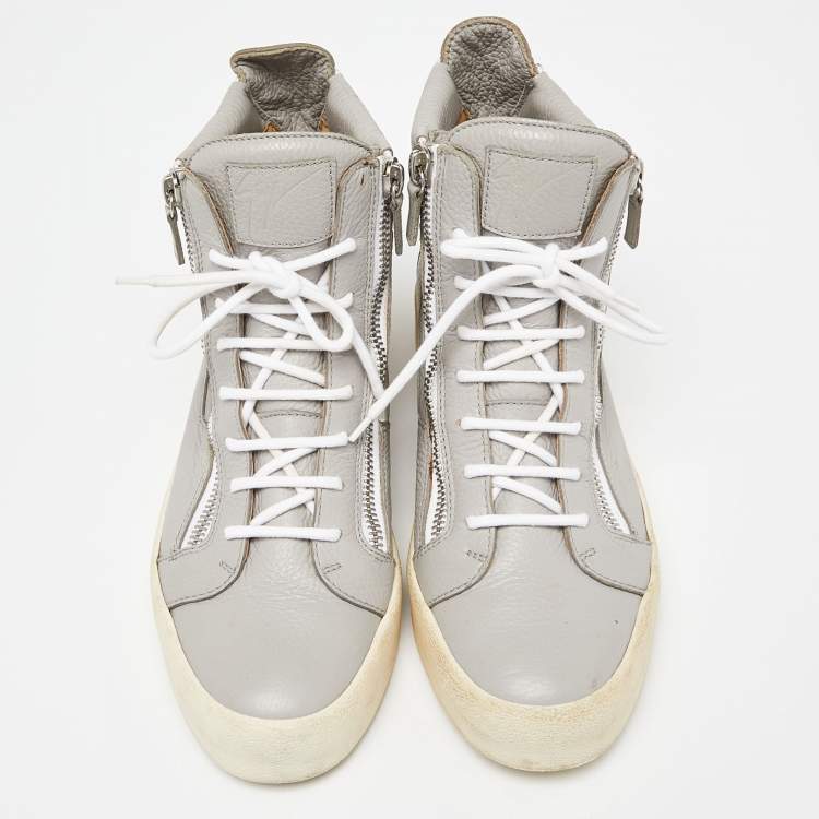 Pre Owned Giuseppe Zanotti Grey Leather High Top Sneakers Size 43