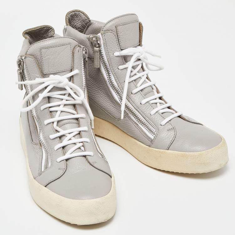 Pre Owned Giuseppe Zanotti Grey Leather High Top Sneakers Size 43