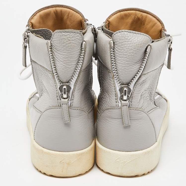 Pre Owned Giuseppe Zanotti Grey Leather High Top Sneakers Size 43
