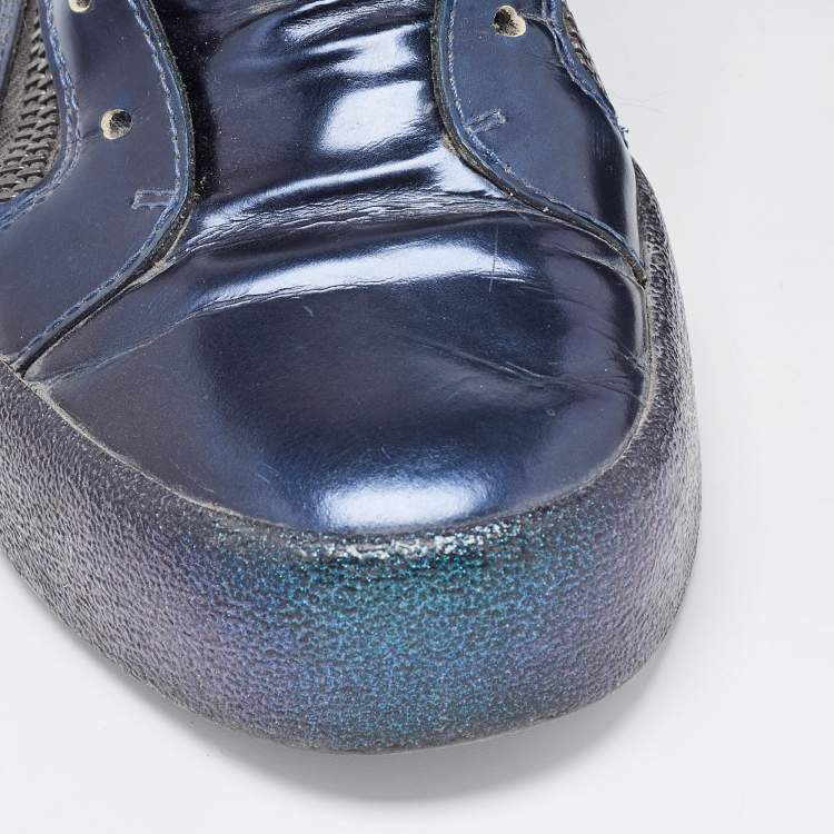 Pre Owned Giuseppe Zanotti Metallic Blue Leather High top Sneakers Size 42