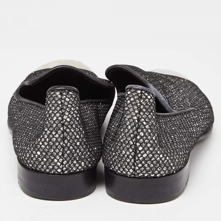 Pre Owned Giuseppe Zanotti Silver Mesh and Glitter Slip on Loafers Size 40.5