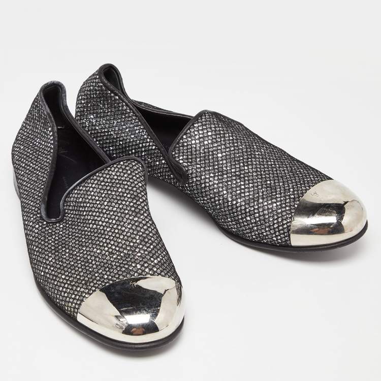 Pre Owned Giuseppe Zanotti Silver Mesh and Glitter Slip on Loafers Size 40.5